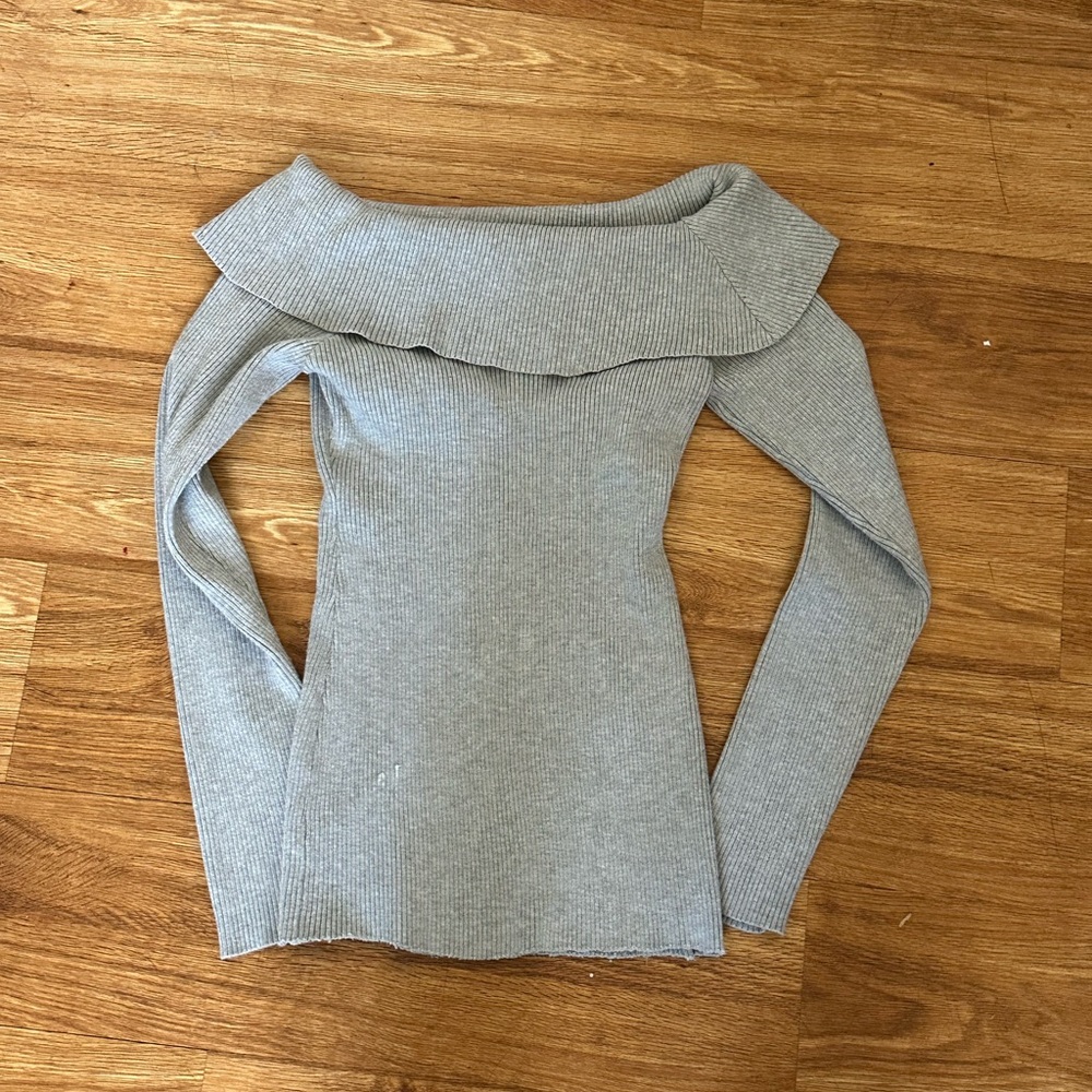 Vintage Grey Knit Off The Shoulder Sweater